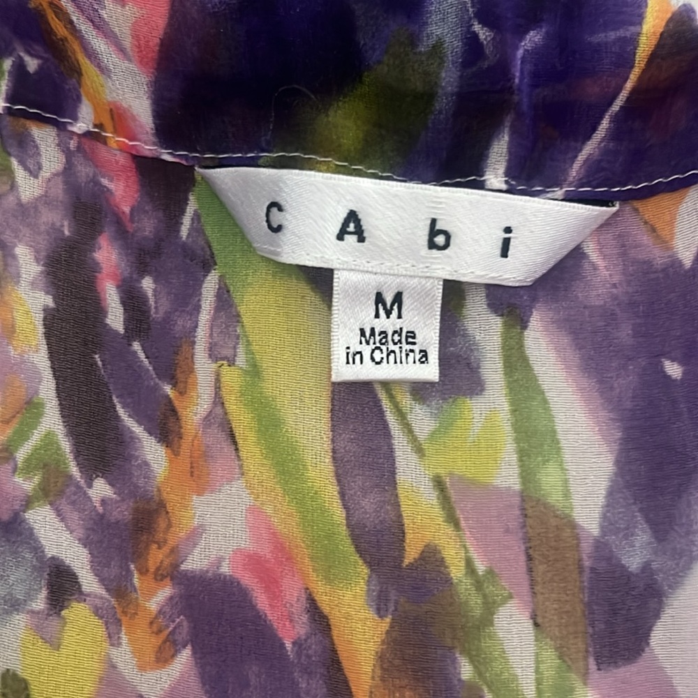 EUC CAbi Sheer Petal Wrap front Top Sheer Floral Watercolor Polyester Size M - Picture 7 of 10